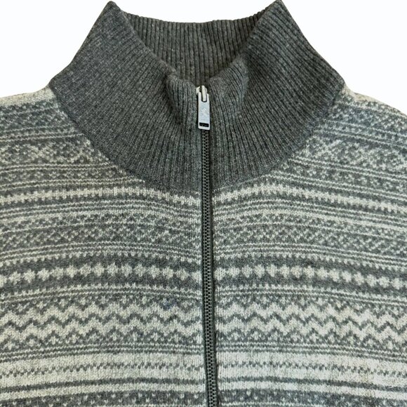 Express Zip Front Lambswool Cardigan Mens Size XL Fair Isle Charcoal Heritage - Picture 2 of 11